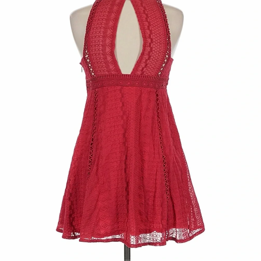 Free People "Wherever You Go" sleeveless lace mini dress in a rose red color, - Picture 3 of 5